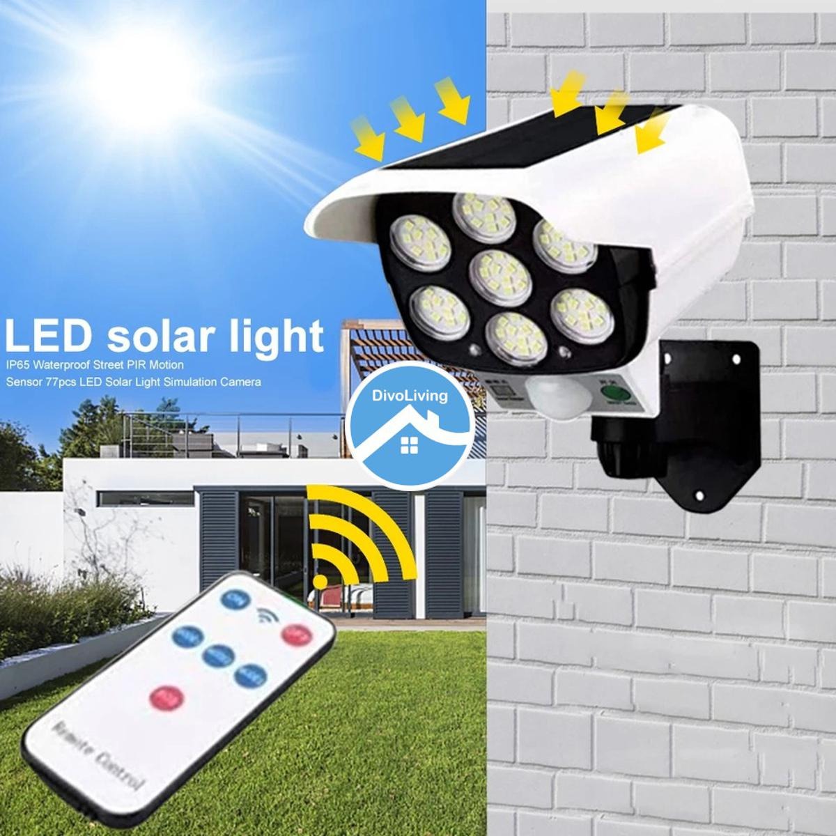 Remote Control 77 LED Solar Motion Sensor Lamp